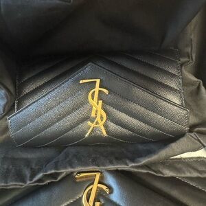 Yves Saint Laurent Black Wallet with Gold Logo
